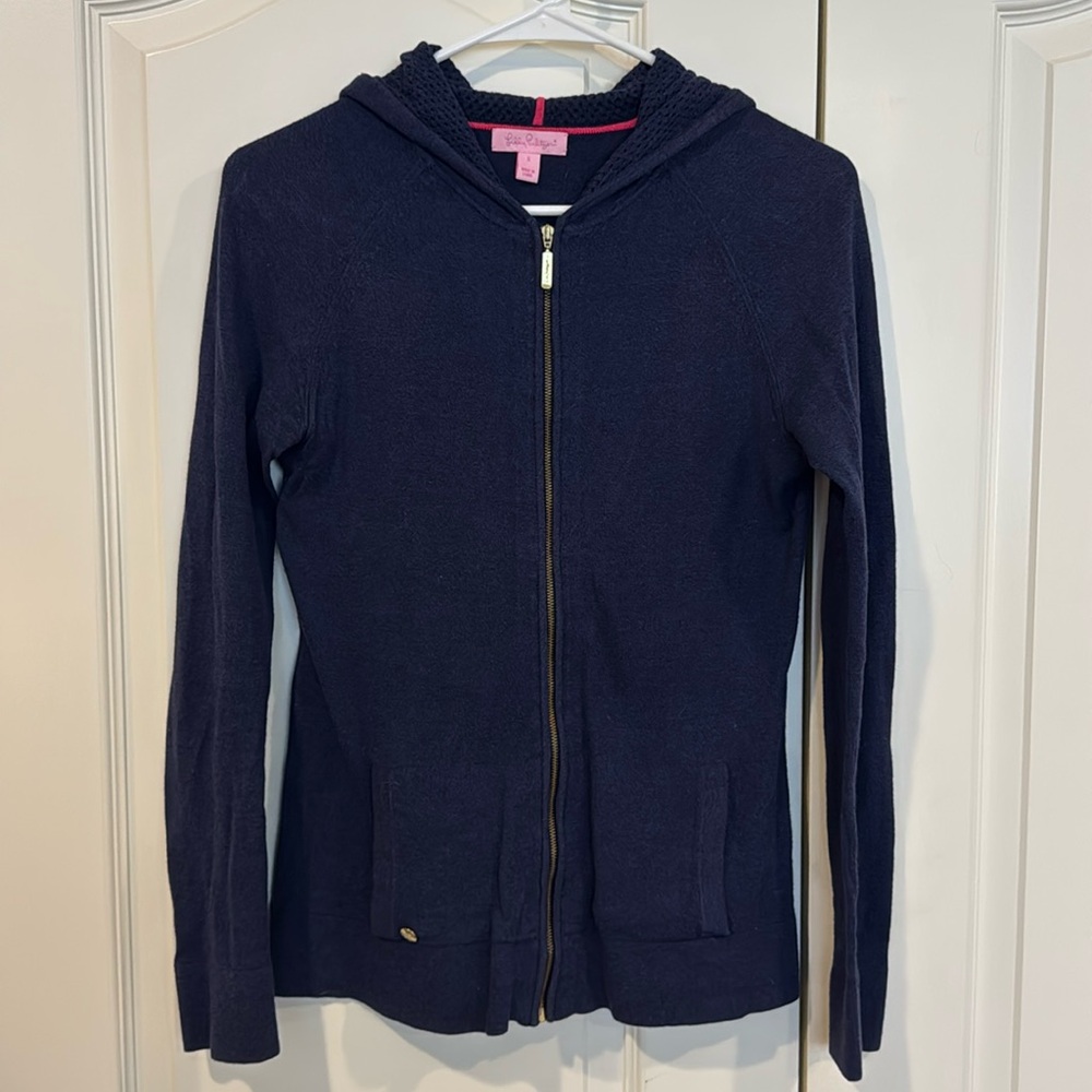 Lilly Pulitzer S Full Zip Navy Sweater
